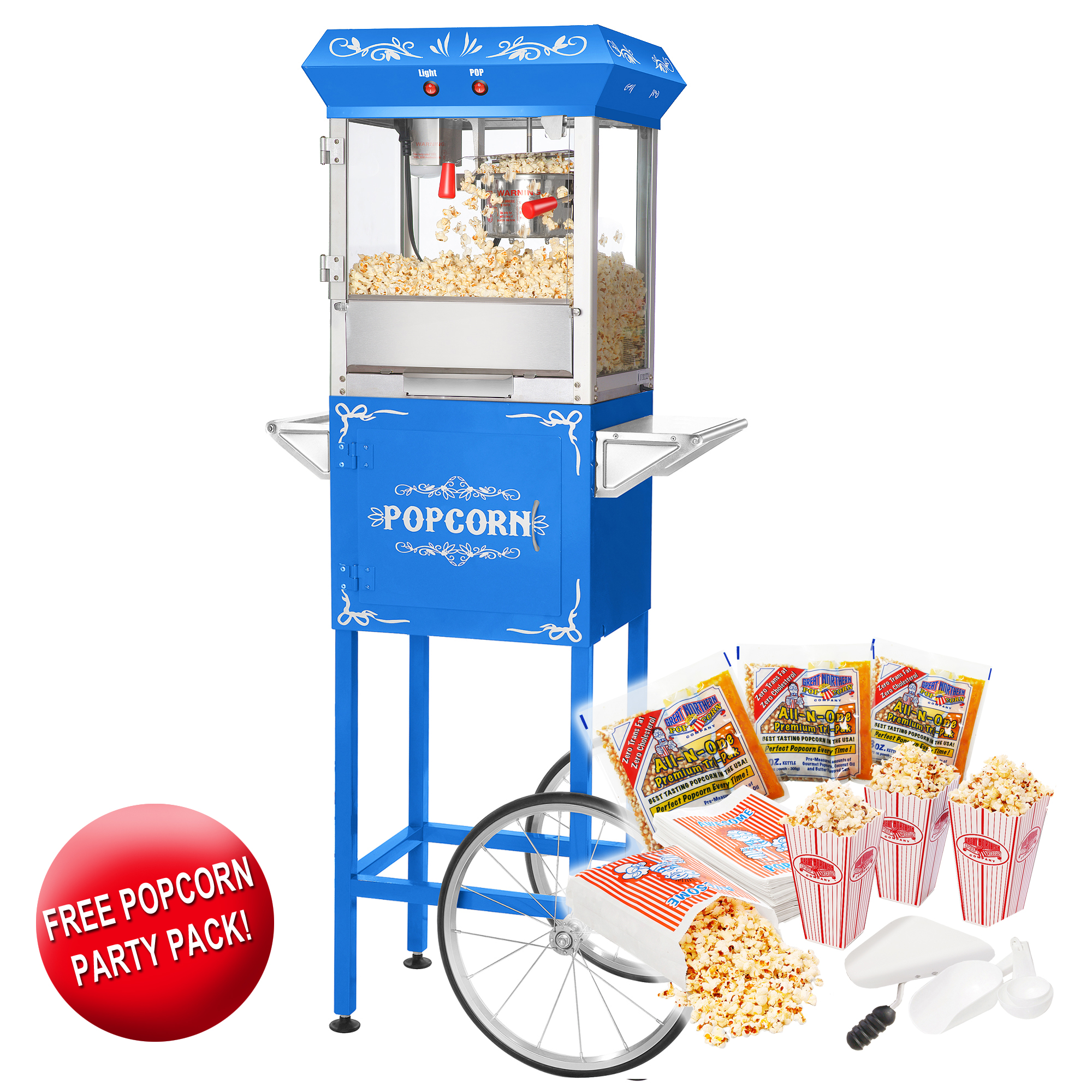 GNP Foundation Popcorn Machine 4oz Popcorn Popper w/Cart 4 Ounce Red